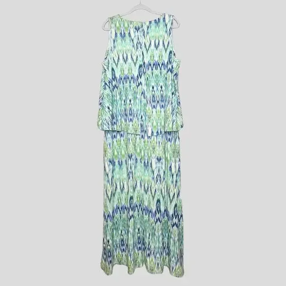 NWT Chico's Maxi Dress Size 3 US XL 16/18 Ikat Popover Regatta Blue Green Travel - Picture 5 of 15